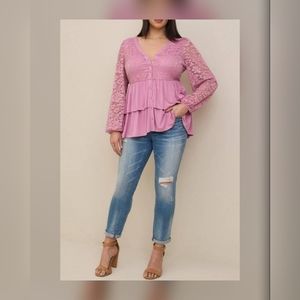 ➕️ Torrid 💜 Long Sleeve Lace Trimmed Button Down Top